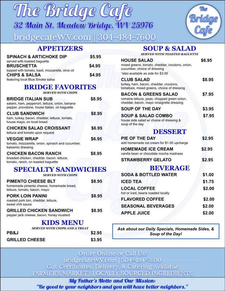 The Bridge Cafe - Meadow Bridge, WV menu_pic