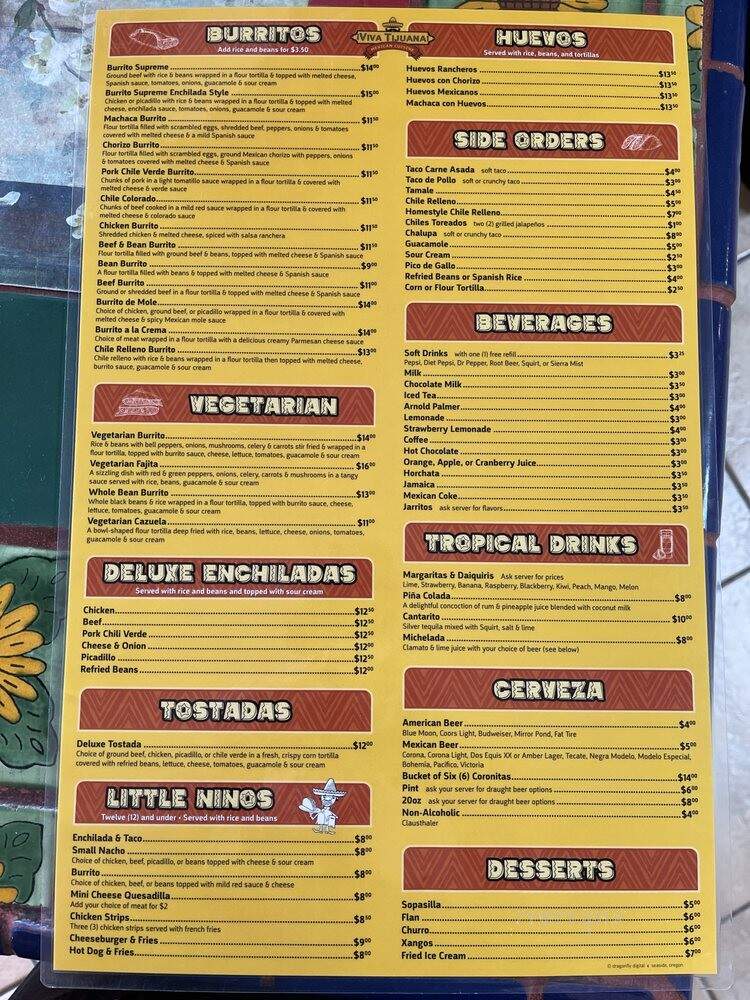 Viva Tijuana - Seaside, OR menu_pic