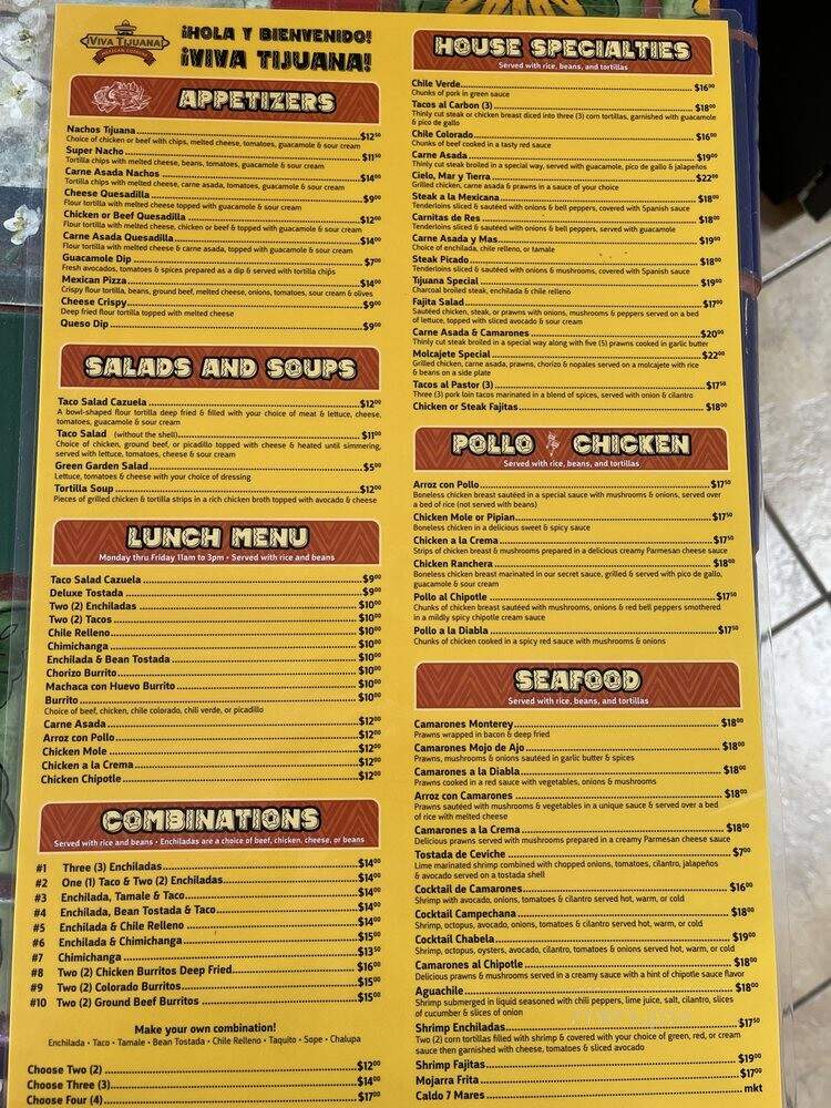 Viva Tijuana - Seaside, OR menu_pic