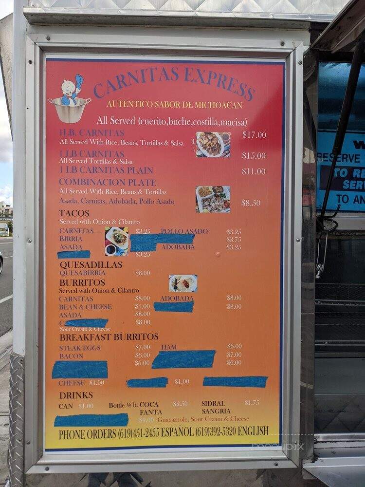 Carnitas Express - Lemon Grove, CA menu_pic