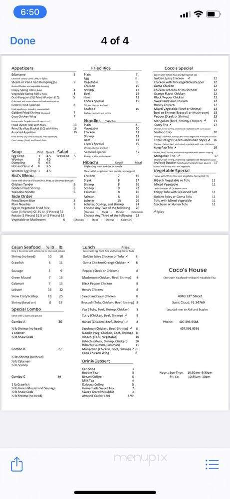 Coco's House - St Cloud, FL menu_pic