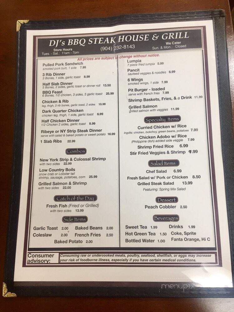 DJ's BBQ Steak House & Grill - Jacksonville, FL menu_pic