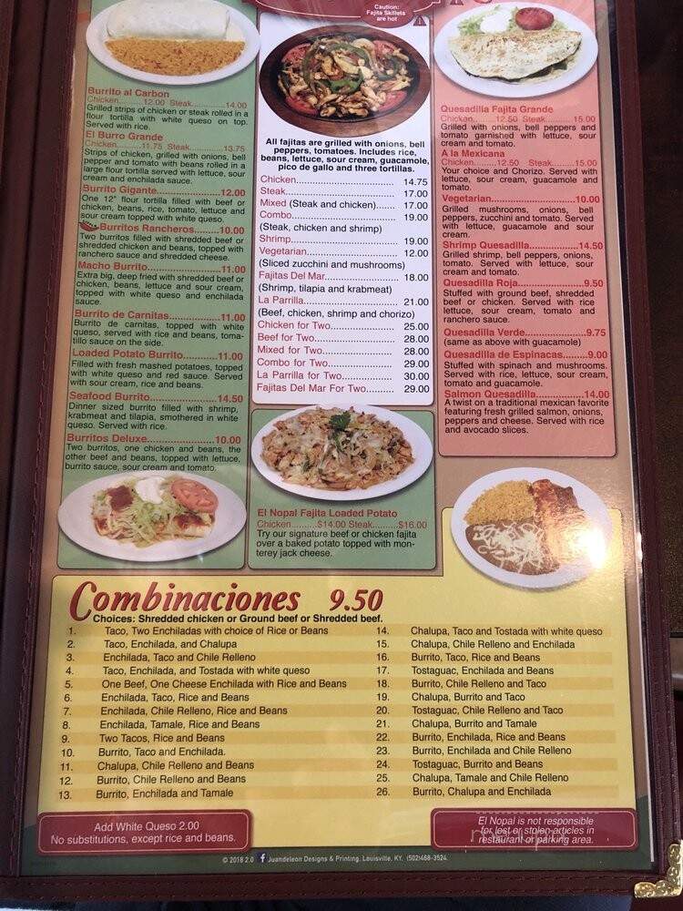 El Nopal - Jeffersonville, IN menu_pic