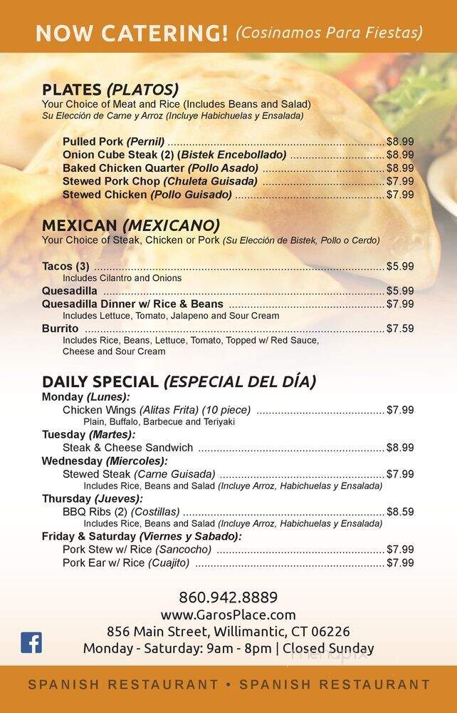 Garo's Place - Willimantic, CT menu_pic