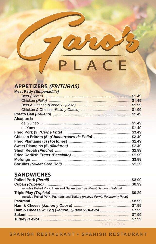 Garo's Place - Willimantic, CT menu_pic