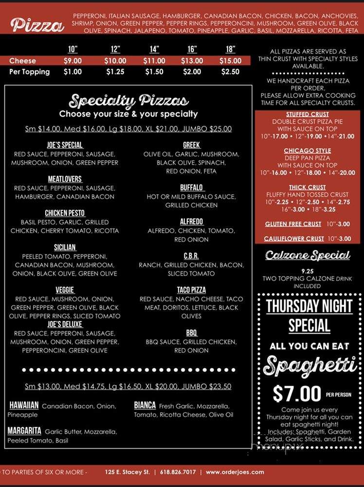 Joe's Pizza of Chester - Chester, IL menu_pic