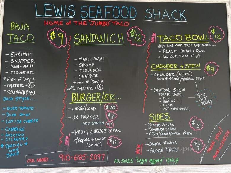 Lewis Seafood - Topsail Beach, NC menu_pic