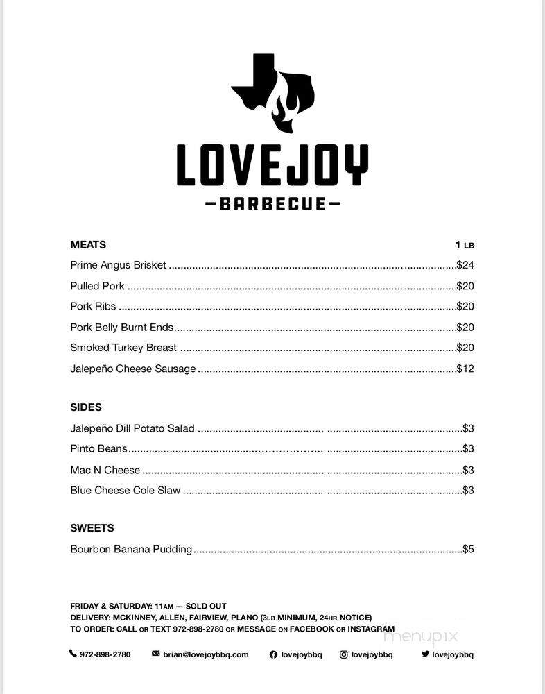 LoveJoy Barbecue - McKinney, TX menu_pic