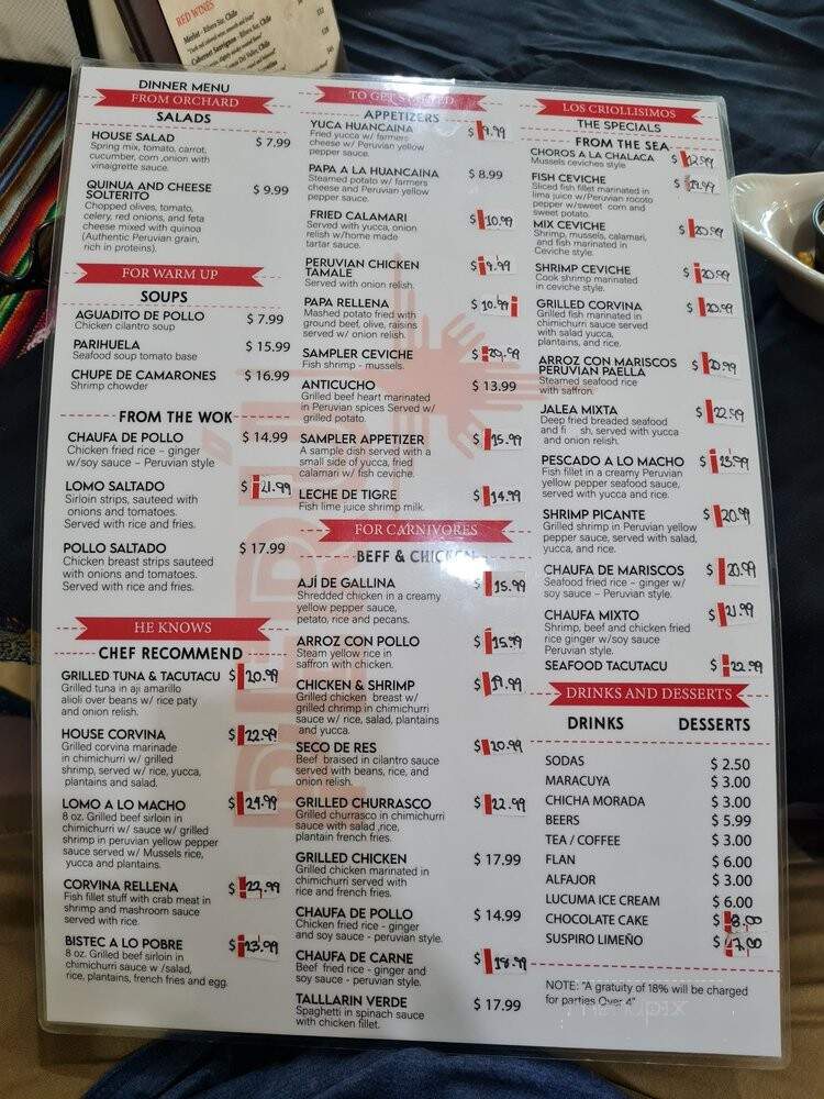 Peruvian Grill Restaurant - Sarasota, FL menu_pic