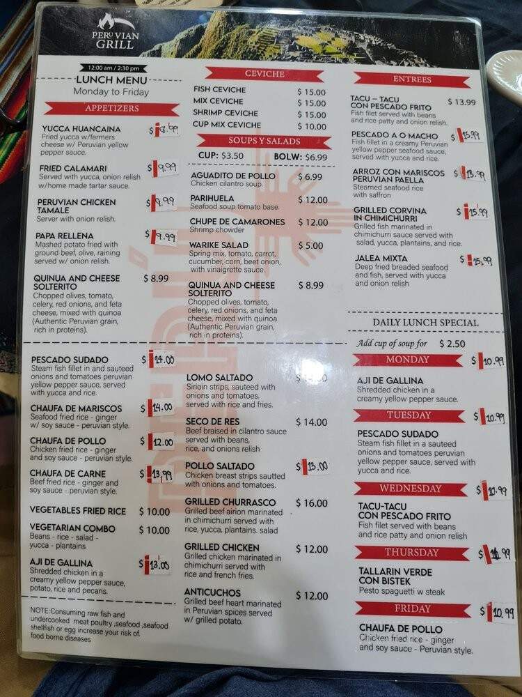 Peruvian Grill Restaurant - Sarasota, FL menu_pic