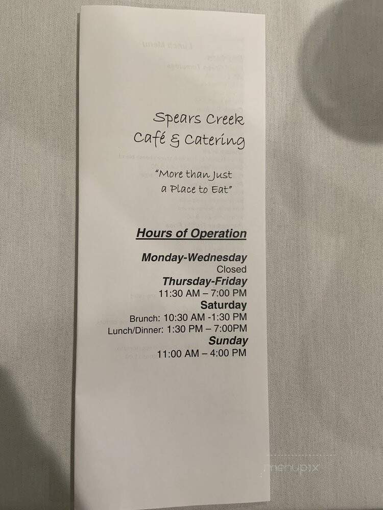 Spears Creek Cafe & Catering - Elgin, SC menu_pic