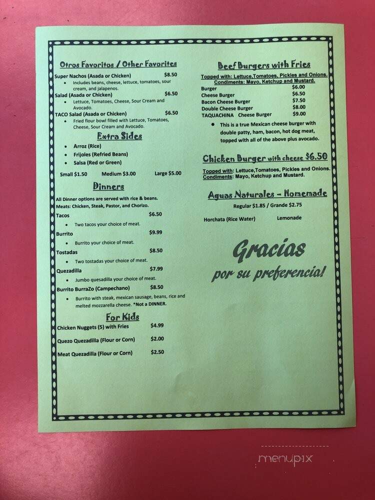 Taqueria El Tacazo 3 - Irving, TX menu_pic