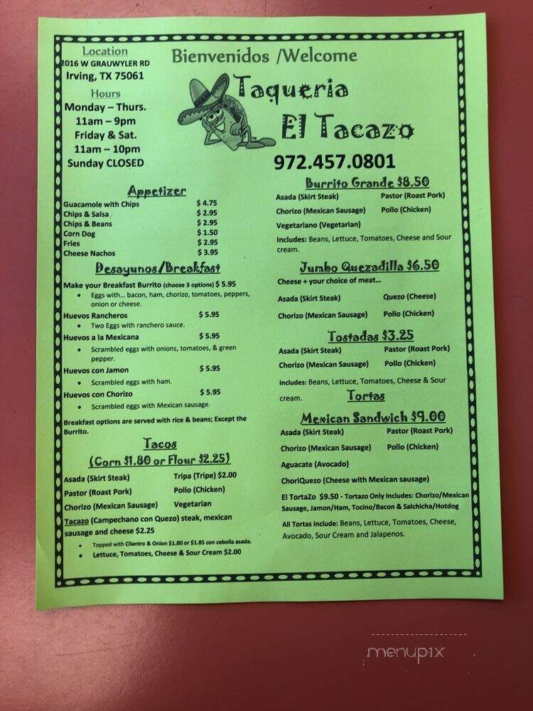 Taqueria El Tacazo 3 - Irving, TX menu_pic