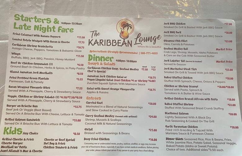 The Karibbean Lounge - Hyannis, MA menu_pic