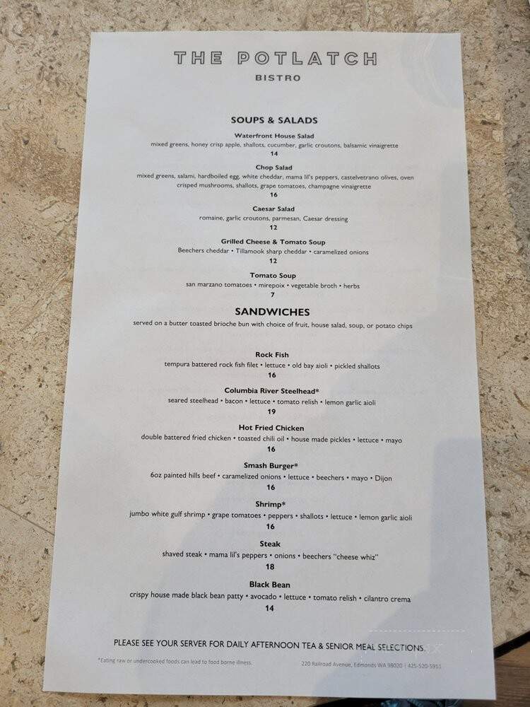 The Potlatch Bistro - Edmonds, WA menu_pic