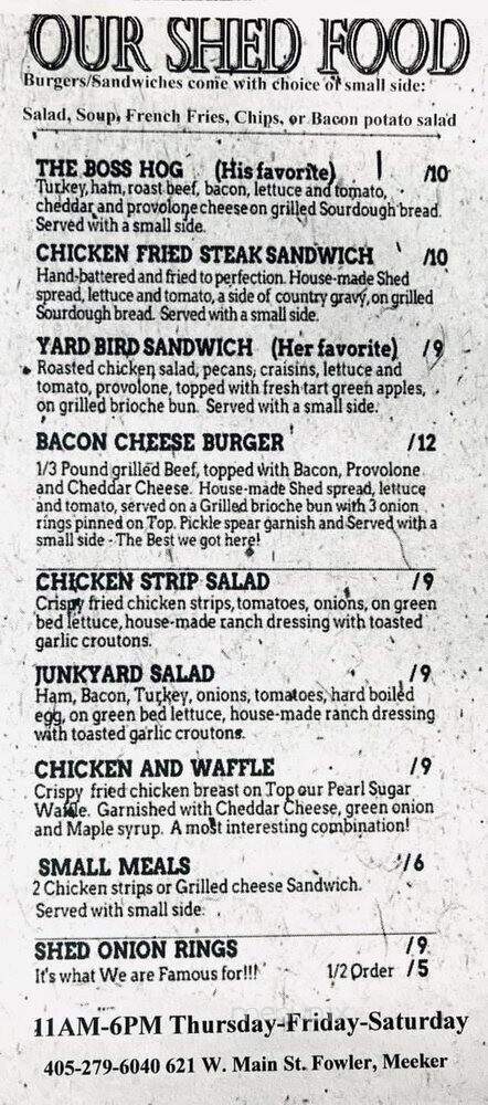 The Shed - Meeker, OK menu_pic