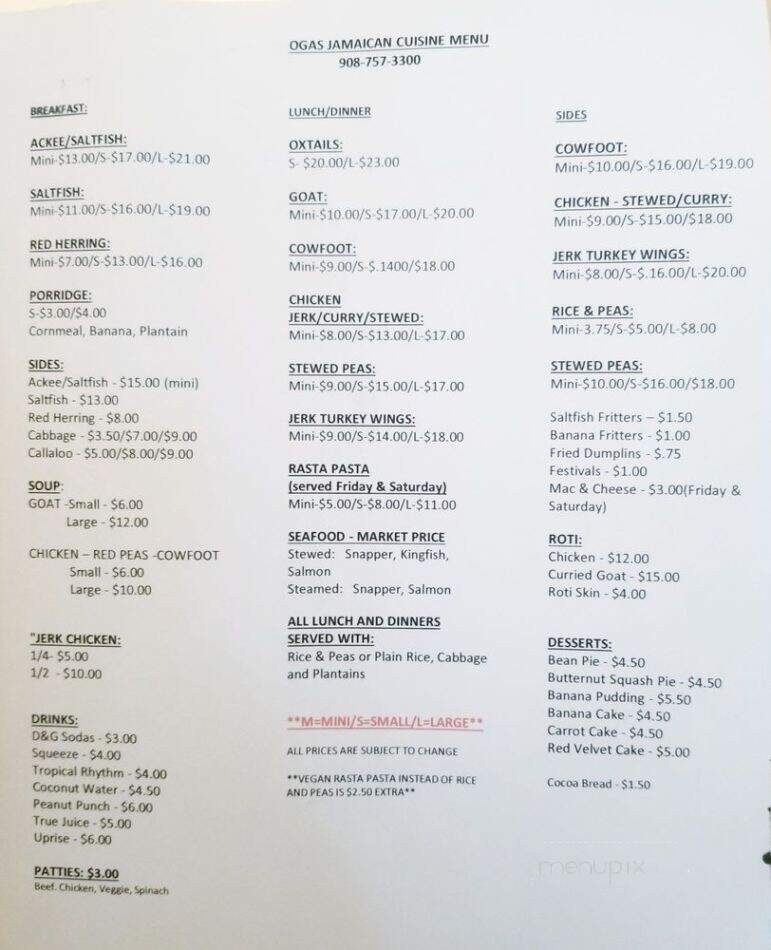 Yabba's/Oga's Kitchen - Plainfield, NJ menu_pic