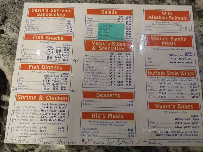 Yasin's Homestyle Seafood - Ellenwood, GA menu_pic