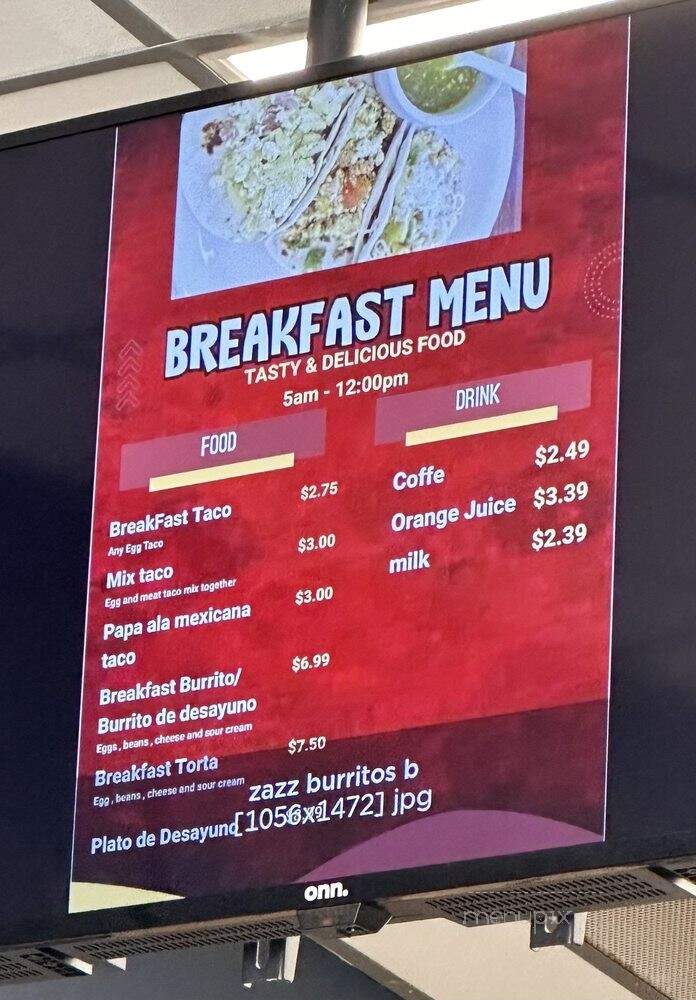 Zazz Burritos - Pasadena, TX menu_pic