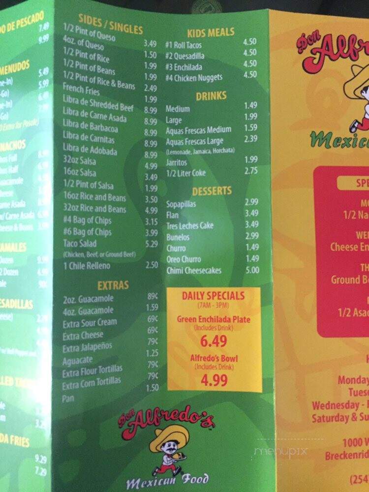 Alfredo's Mexican Food - Breckenridge, TX menu_pic