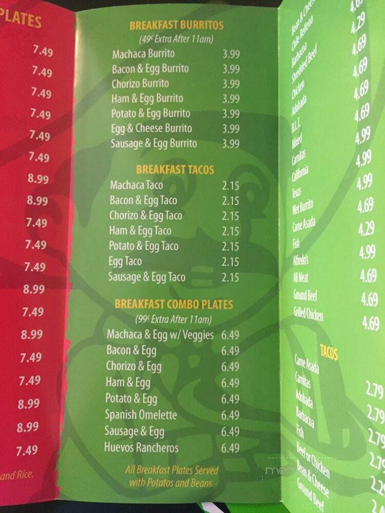 Alfredo's Mexican Food - Breckenridge, TX menu_pic