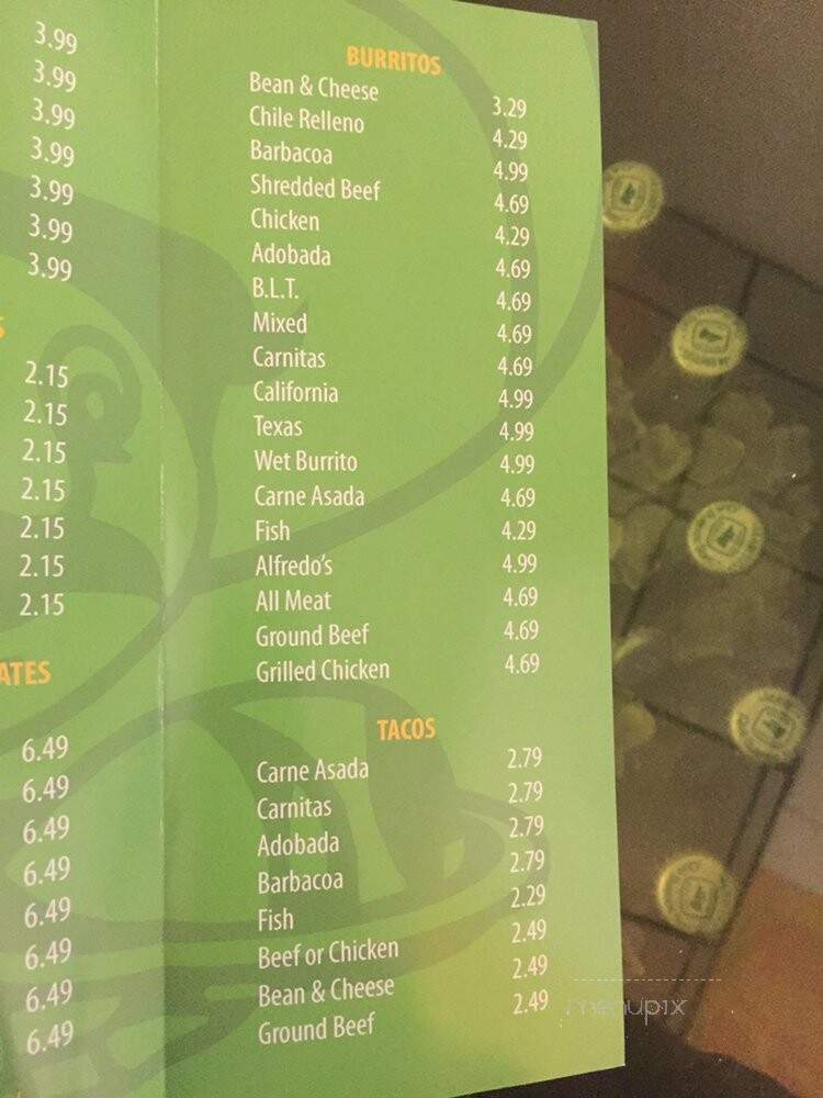 Alfredo's Mexican Food - Breckenridge, TX menu_pic