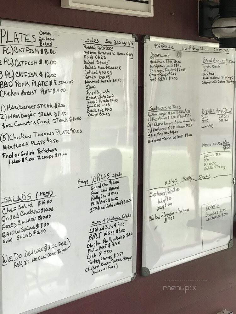 Arnold's Grub Shack - Paducah, KY menu_pic