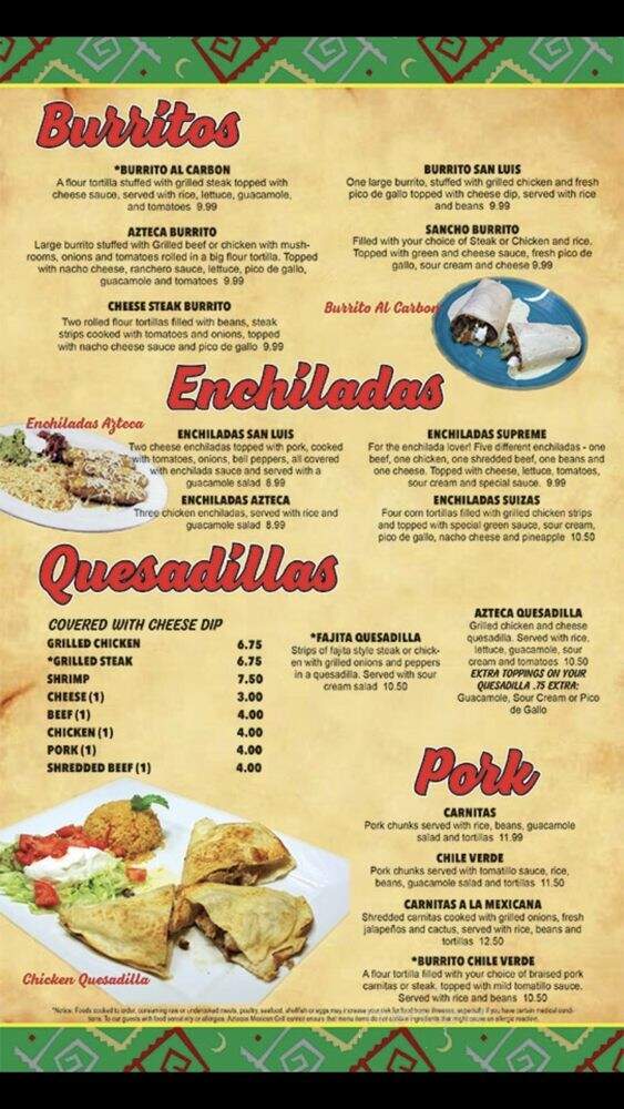 Azteca Mexican - Park City, KS menu_pic