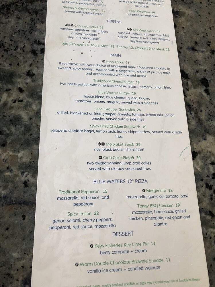 Blue Waters Bar & Grill - Marathon, FL menu_pic