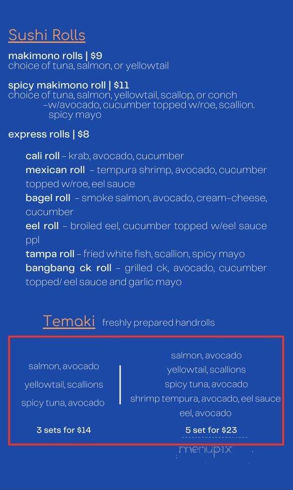 BluWave Sushi - Tampa, FL menu_pic