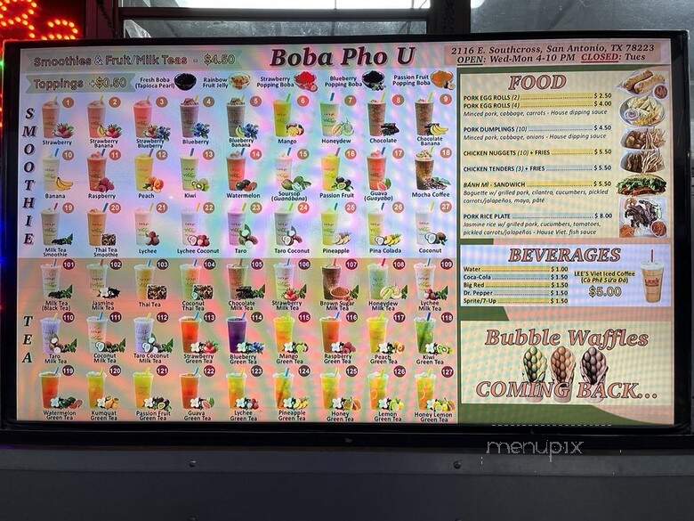 Boba Pho U - San Antonio, TX menu_pic