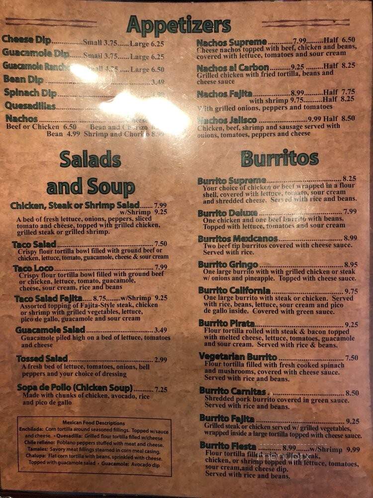 Casa Mexicana - Livingston, TN menu_pic