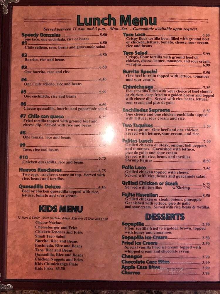 Casa Mexicana - Livingston, TN menu_pic