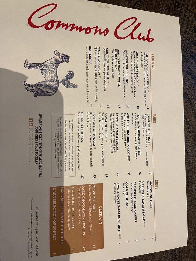 Commons Club - New Orleans, LA menu_pic