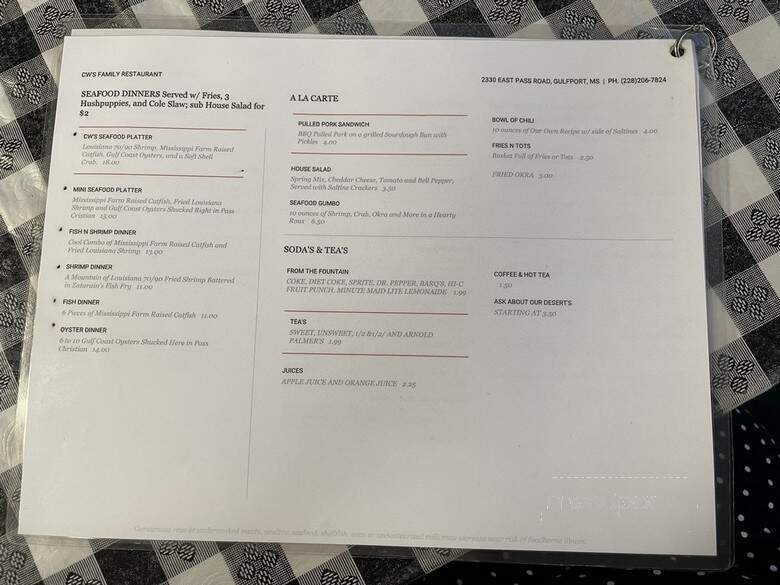 CWS Family Restaurant - Gulfport, MS menu_pic