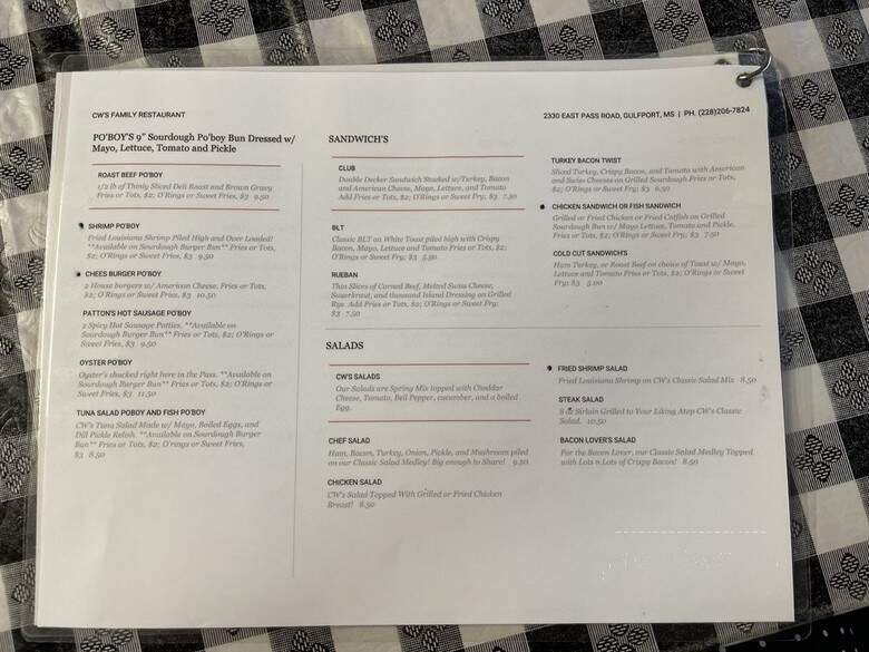 CWS Family Restaurant - Gulfport, MS menu_pic