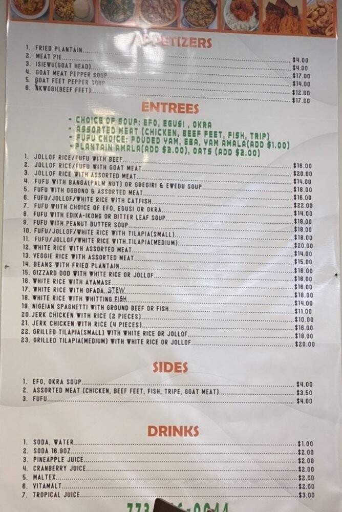 K I African Restaurant - Chicago, IL menu_pic