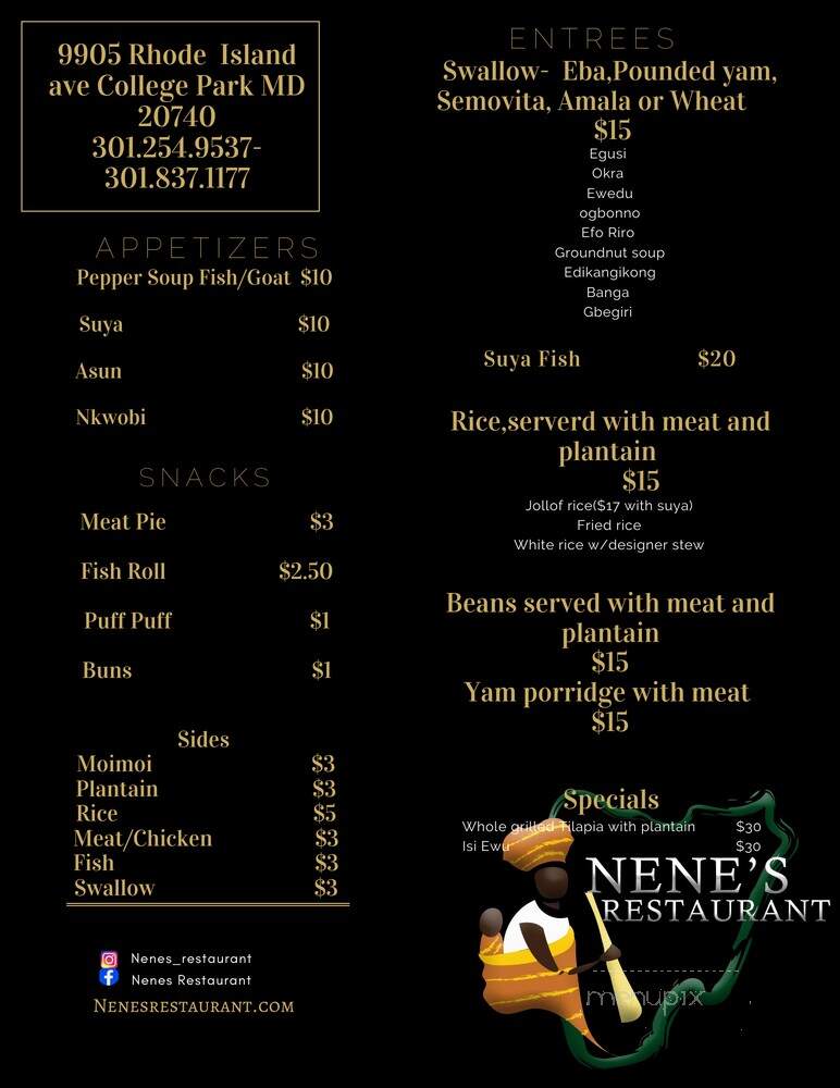 Nenes Resturant - College Park, MD menu_pic