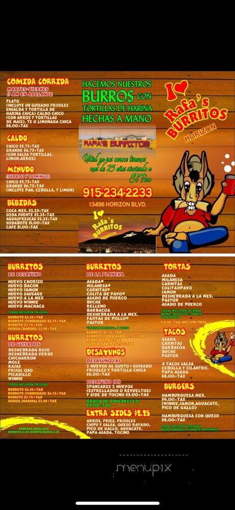 Rafa's Burritos Horizon - EL PASO, TX menu_pic