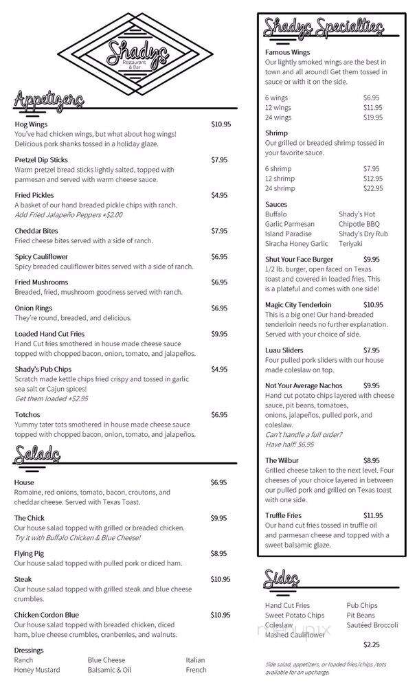Shady's - Moberly, MO menu_pic