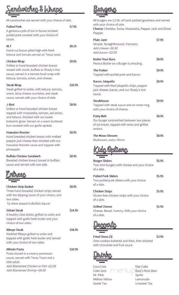 Shady's - Moberly, MO menu_pic