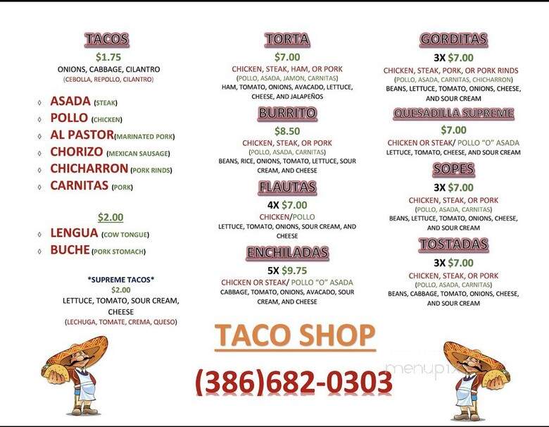 Taco Shop - DeLand, FL menu_pic