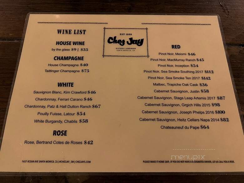 The Backyard at Chez Jays - Santa Monica, CA menu_pic