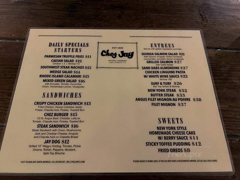 The Backyard at Chez Jays - Santa Monica, CA menu_pic
