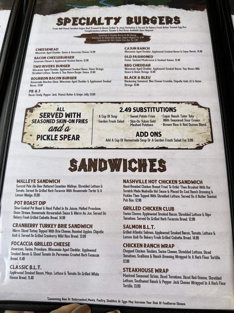 Two Rivers Lodge Bar & Grill - Prescott, WI menu_pic