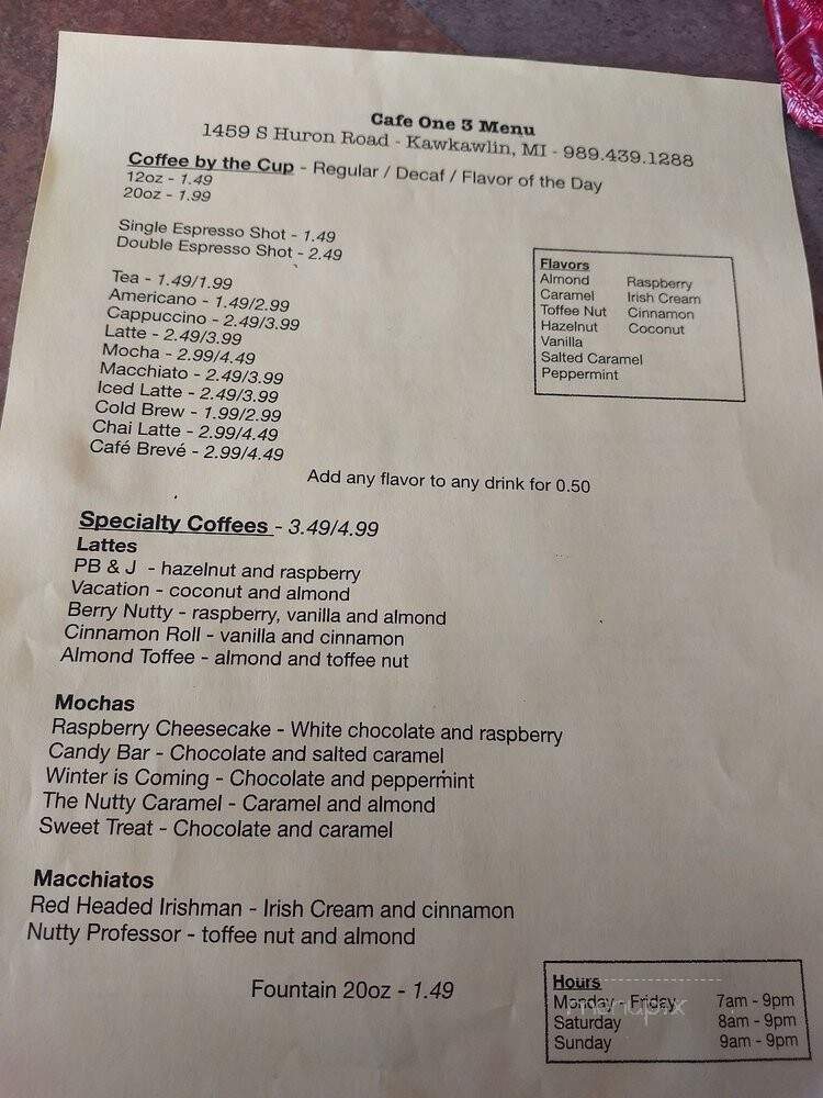 Cafe One 3 - Kawkawlin, MI menu_pic