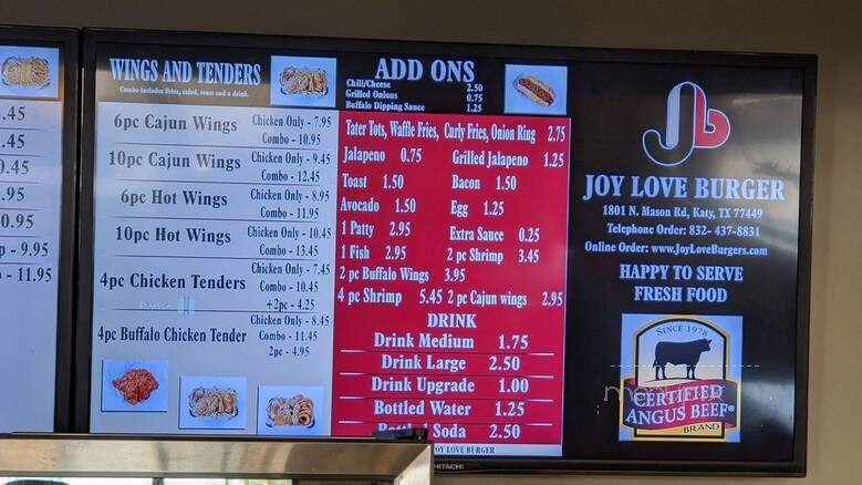 Joy Love Burger - Houston, TX menu_pic