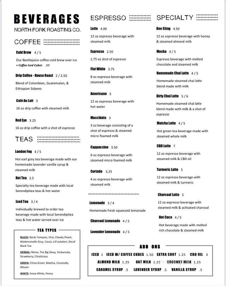 North Fork Roasting - Westhampton Beach, NY menu_pic
