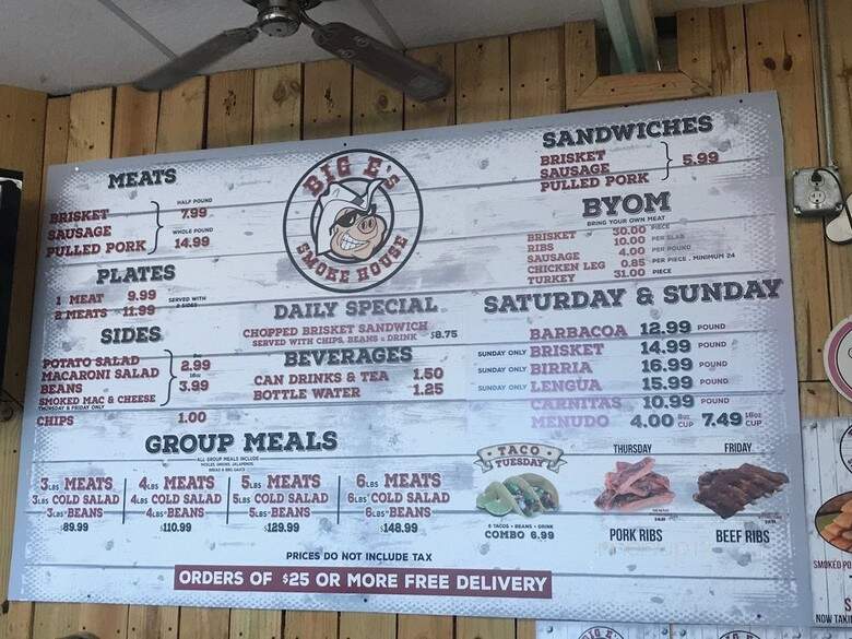 The Big E Smokehouse - Brownsville, TX menu_pic