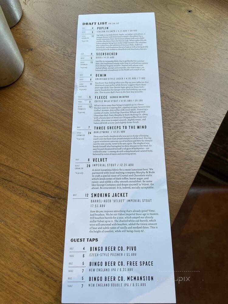 The Wool Factory - Charlottesville, VA menu_pic
